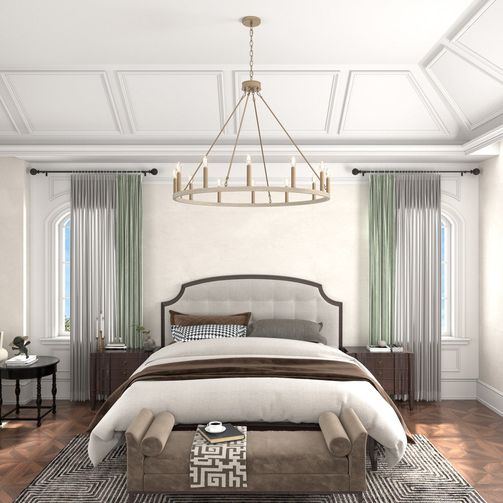 Lustre Acroma Farmhouse à 12 lumières, 40 po, en forme de roue de chariot, certifié UL - 40 po P x 138 po H