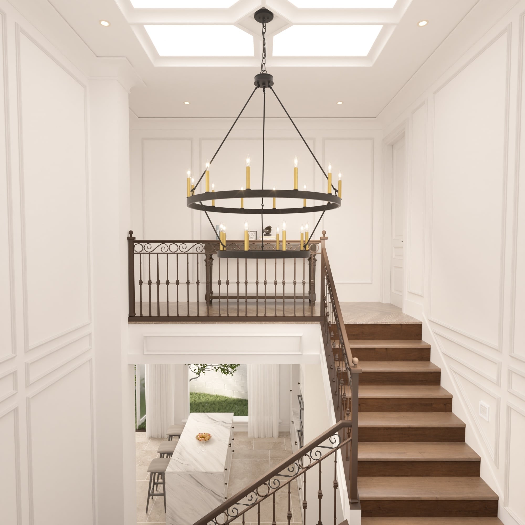 Lustre rond en forme de roue de chariot de style ferme moderne Acroma à 20 lumières de 40 po avec UL