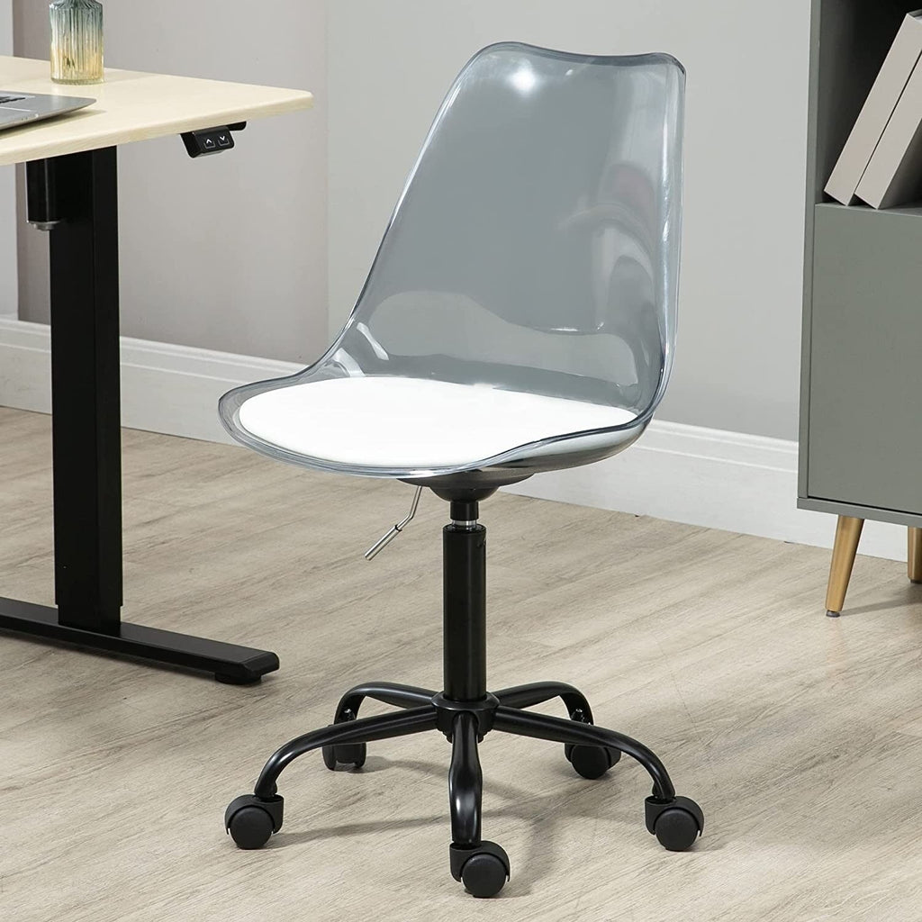 Chaise de bureau pivotante en acrylique à hauteur réglable sans accoudoirs