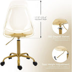 Chaise de bureau pivotante en acrylique à hauteur réglable sans accoudoirs