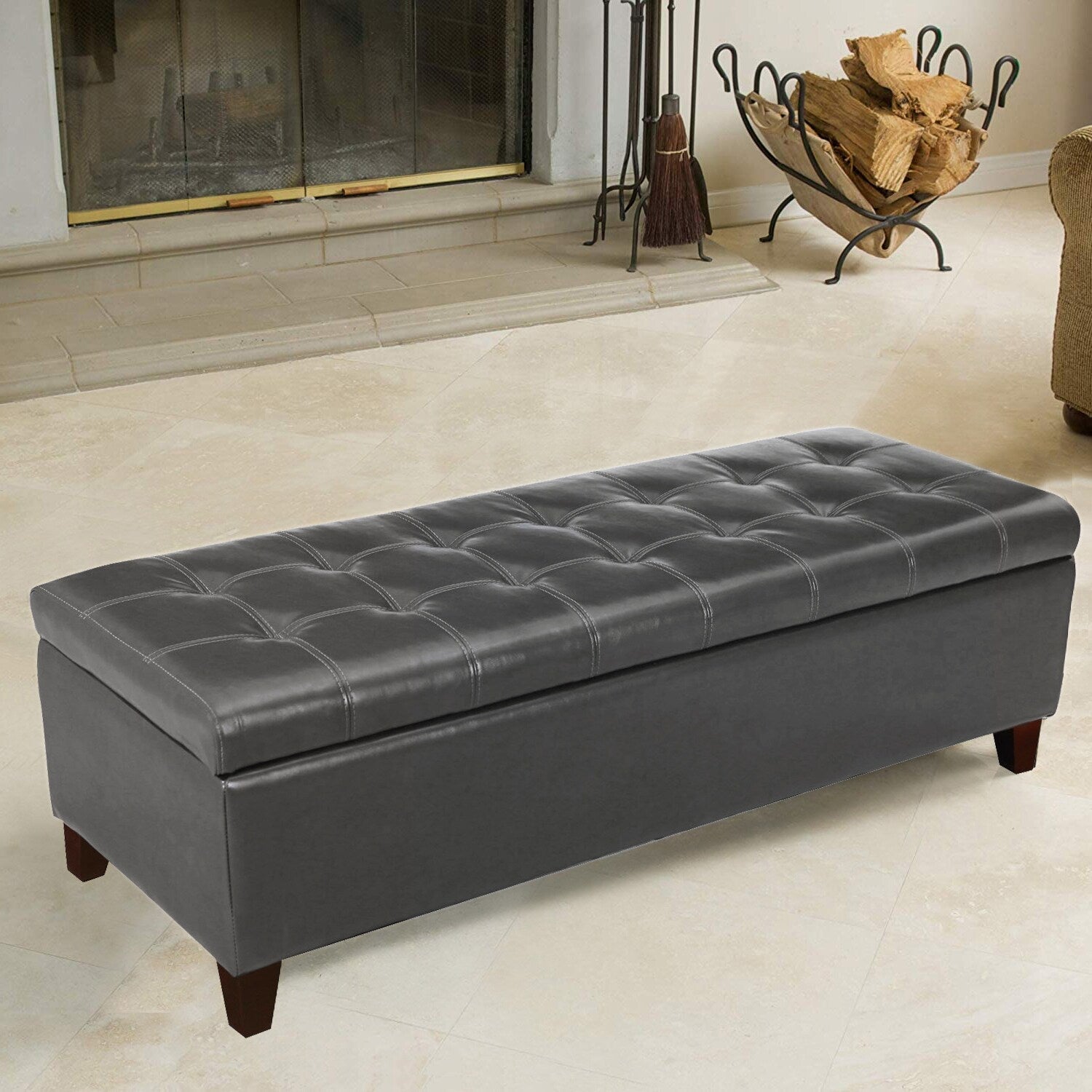Banc ottoman de rangement en cuir reconstitué Adeco 50