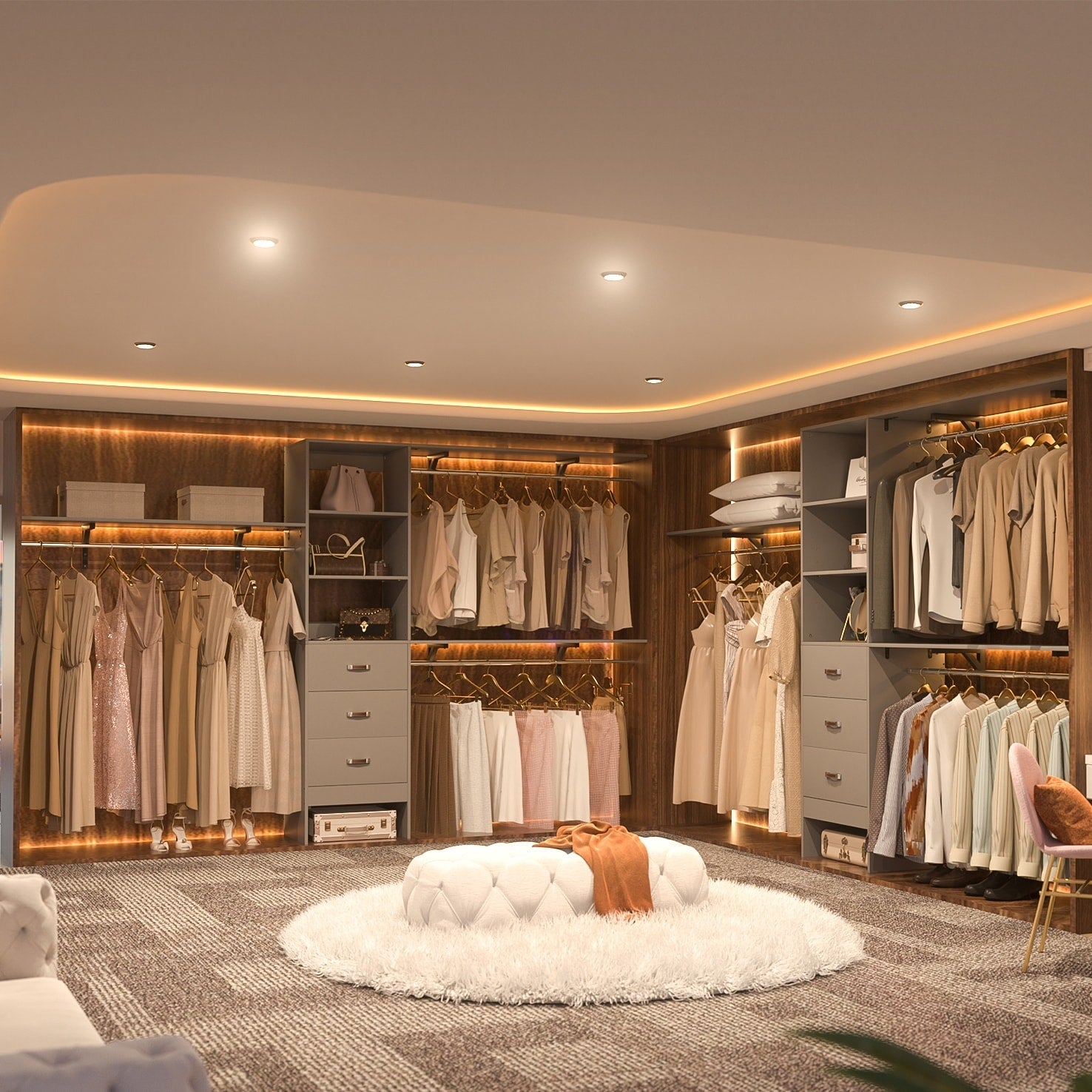 Rackcog Organiseur de placard réglable de 120 pouces avec tiroirs, système de placard avec étagères de bricolage pour placards et dressings