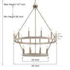 Lustre rond en forme de roue de chariot de style ferme moderne Acroma à 20 lumières de 40 po avec UL