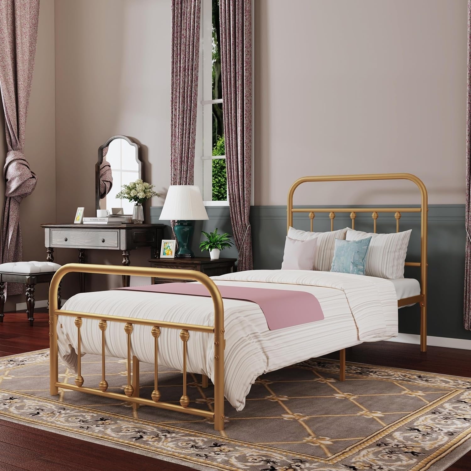 Cadre de lit plateforme en métal vintage simple Alazyhome, montage facile