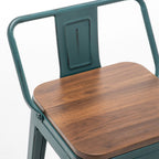 Lot de 4 tabourets de bar industriels en métal avec dossier et assise en bois