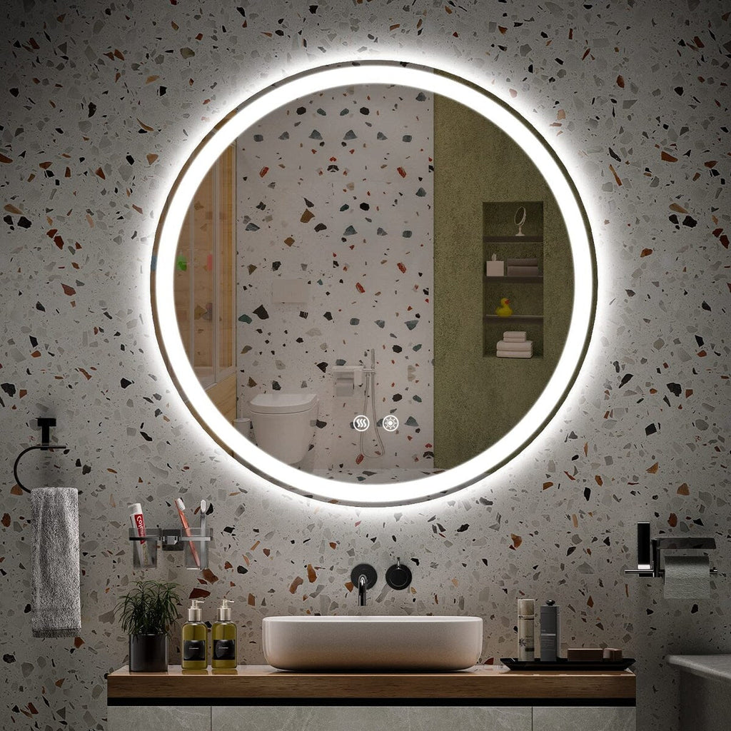 Miroir de courtoisie rond sans cadre, antibuée, éclairé par LED et à intensité variable