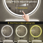 Miroir de courtoisie rond sans cadre, antibuée, éclairé par LED et à intensité variable