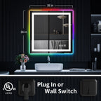 Miroir de salle de bain antibuée rétroéclairé RVB et à éclairage frontal LED