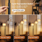 Lampadaire LED Arc à intensité variable, moderne, noir, 3 lampes, haut et arqué