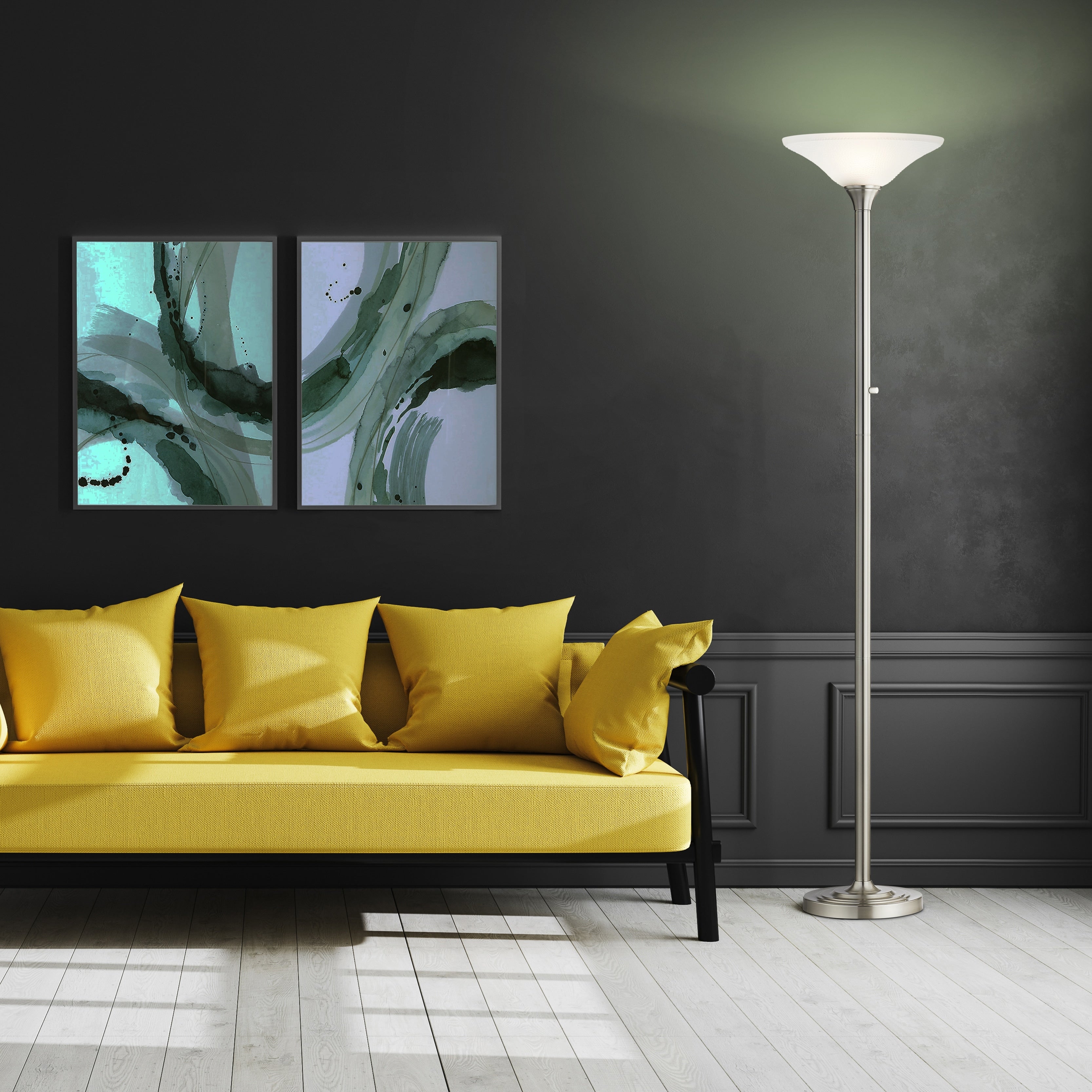 Lampadaire torche à LED Artiva USA 71 avec abat-jour en verre martelé - 71