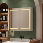 Armoire à pharmacie de salle de bain avec miroir LED antibuée 6 000 K, armoire murale blanche