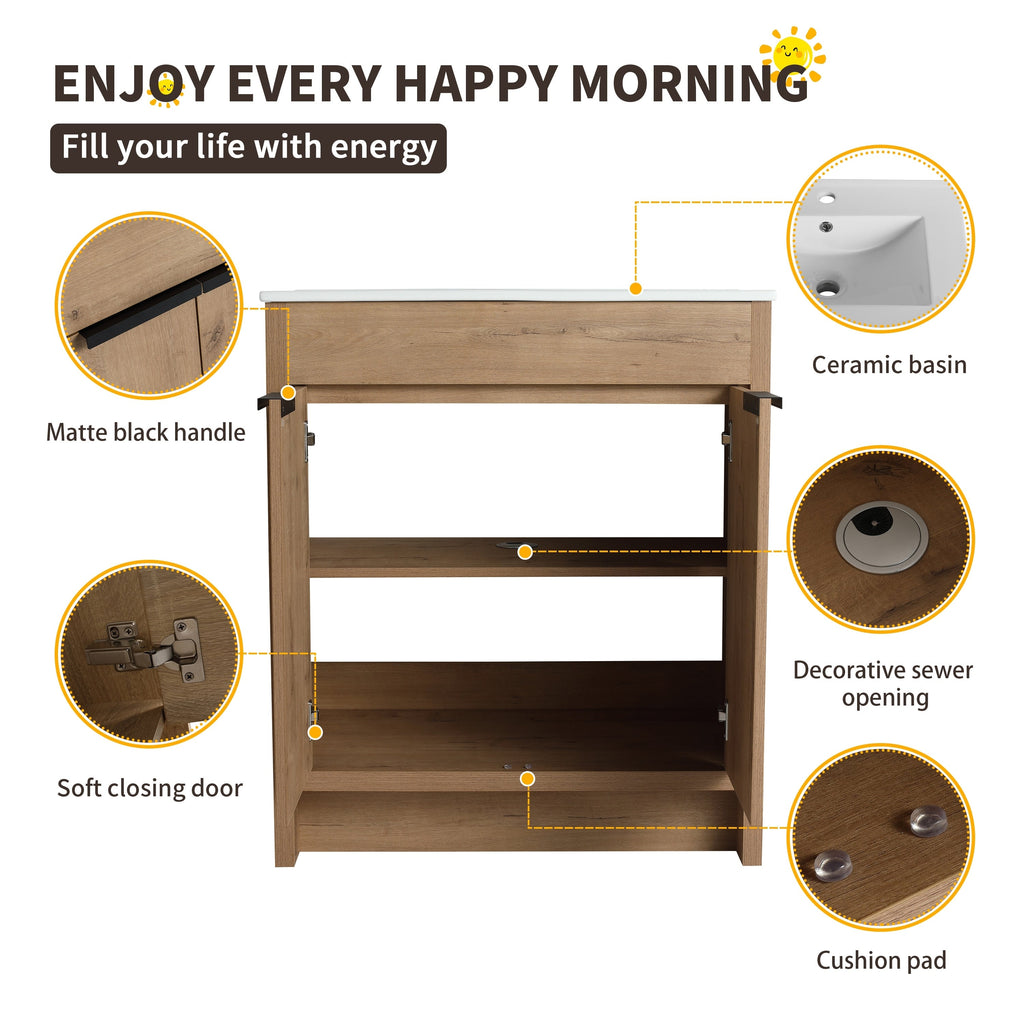 Beingnext Meuble-lavabo 24/30/36 avec porte à fermeture douce et étagère réglable