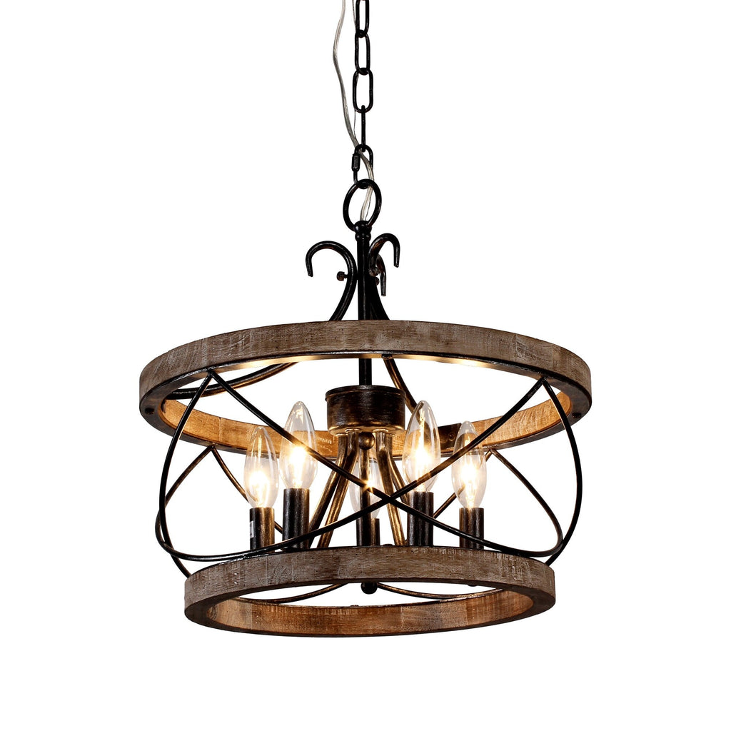 Lustre cage rustique en bois Bella Depot à 5 lumières, éclairage à intensité variable, suspension réglable de 15,7 pouces pour îlot de cuisine