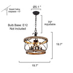 Lustre cage rustique en bois Bella Depot à 5 lumières, éclairage à intensité variable, suspension réglable de 15,7 pouces pour îlot de cuisine