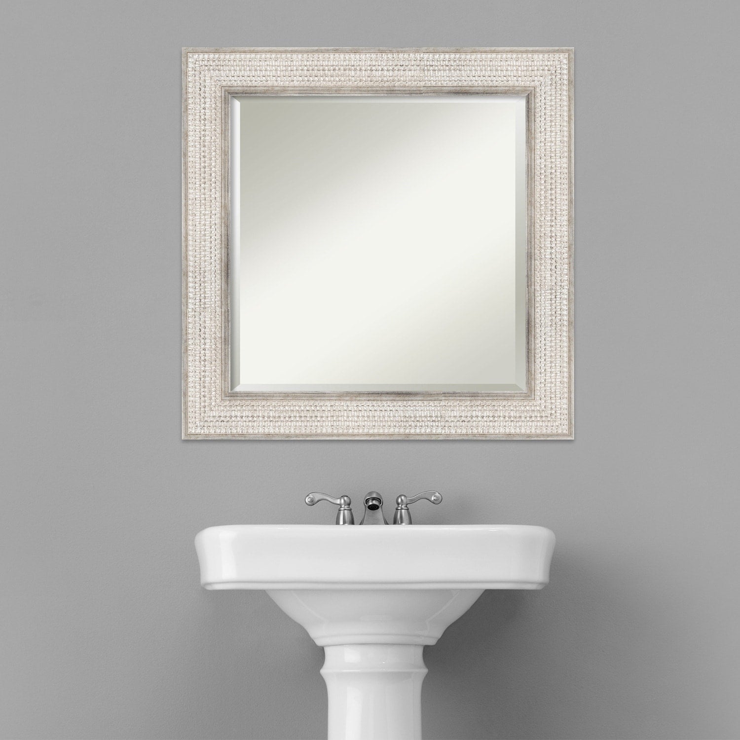 Miroir mural de salle de bain en bois biseauté - Cadre argenté Treillis - Argent Treillis