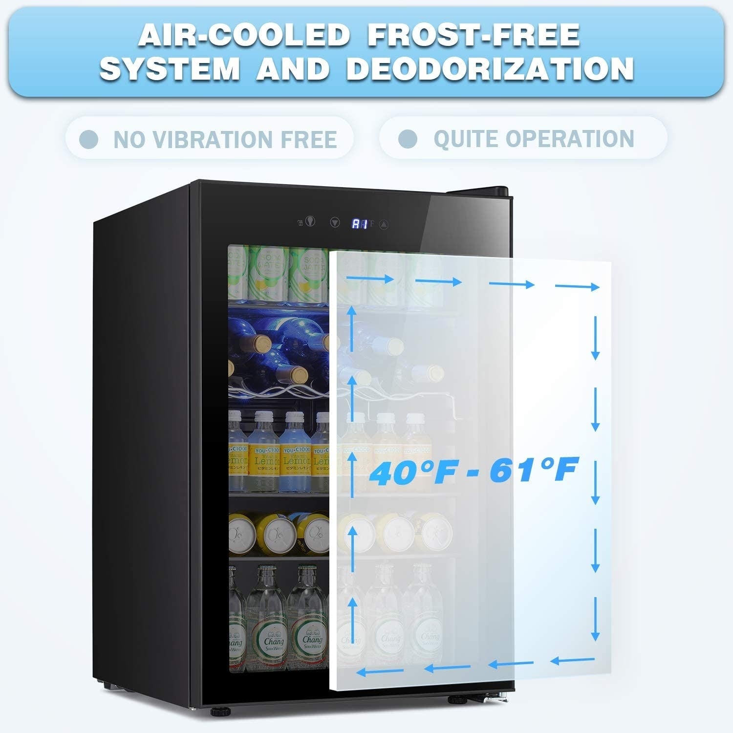 Cave à vin de 4,4 pi³ avec éclairage LED et boutons tactiles, étagères amovibles, moins de 38 dB