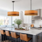 Lustre tambour Breaux à 4 lumières en placage de bois avec auvent noir - 22 po de largeur