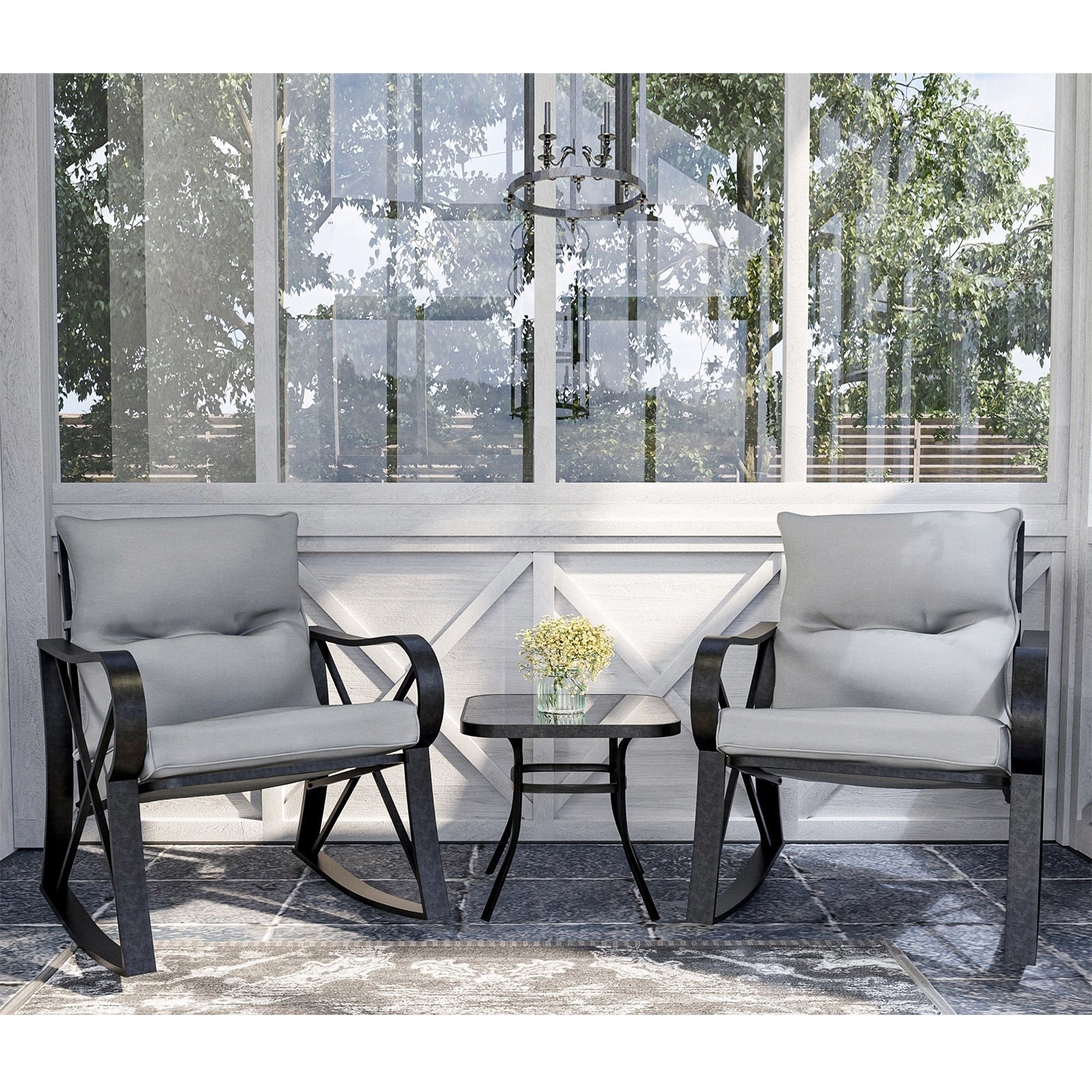 Ensemble de 3 chaises à bascule d'extérieur COSIEST avec table d'appoint