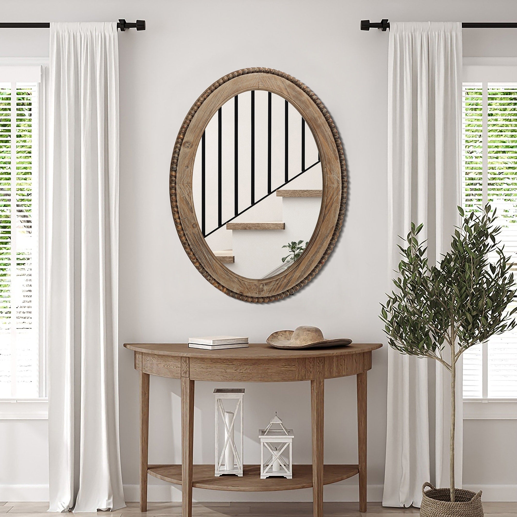Miroir mural ovale de 81 cm avec cadre en bois Cameo, miroir mural de salle de bain - 81,9 cm H x 61 cm L x 3,2 cm P