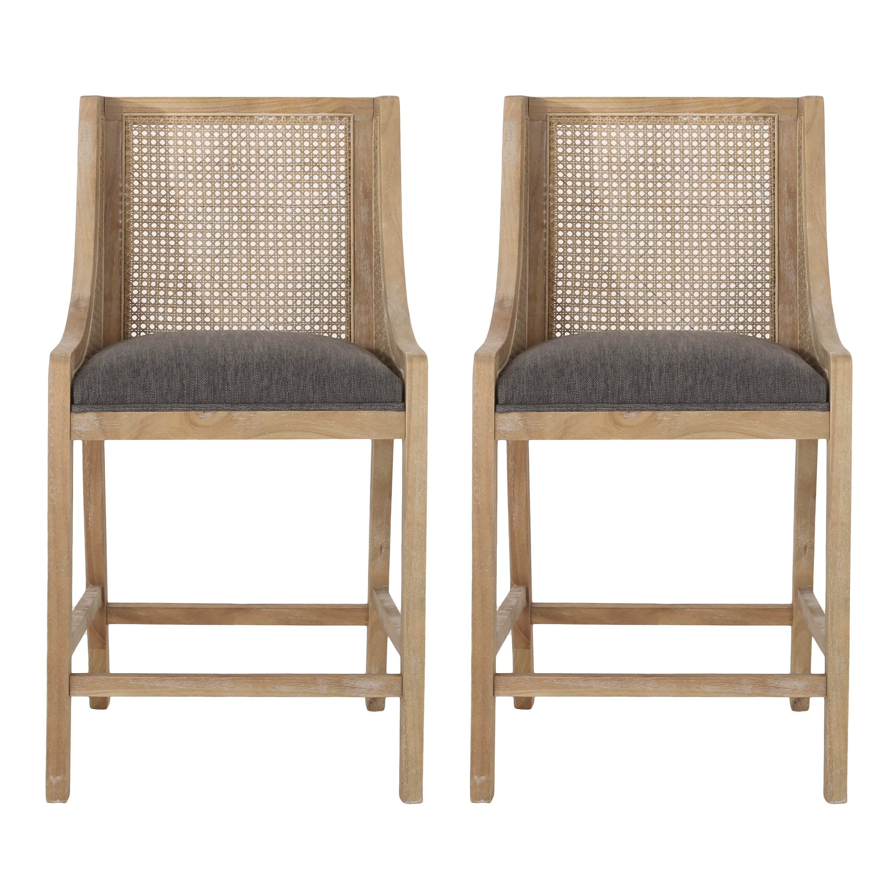 Tabourets de bar Christopher Knight Home Cataldo en tissu, bois et rotin, 25,5 pouces (lot de 2)
