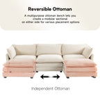 Canapé sectionnel en velours côtelé avec poufs amovibles et coussins ultra-doux pour salon et chambre