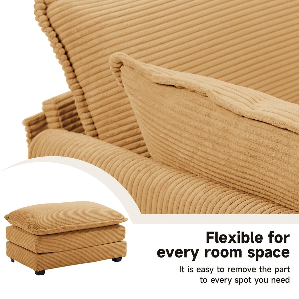 Canapé sectionnel en velours côtelé avec poufs amovibles et coussins ultra-doux pour salon et chambre