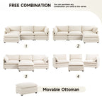 Canapé sectionnel en velours côtelé avec poufs amovibles et coussins ultra-doux pour salon et chambre