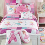Parure de lit réversible en coton Cozy Line Ballerina Pink Girls avec oreillers décoratifs