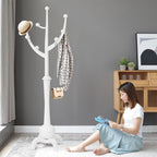 Porte-manteau autoportant en bois d'hévéa avec 8 crochets - 24,5 L x 70,87 H