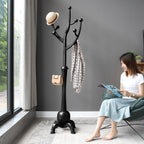 Porte-manteau autoportant en bois d'hévéa avec 8 crochets - 24,5 L x 70,87 H