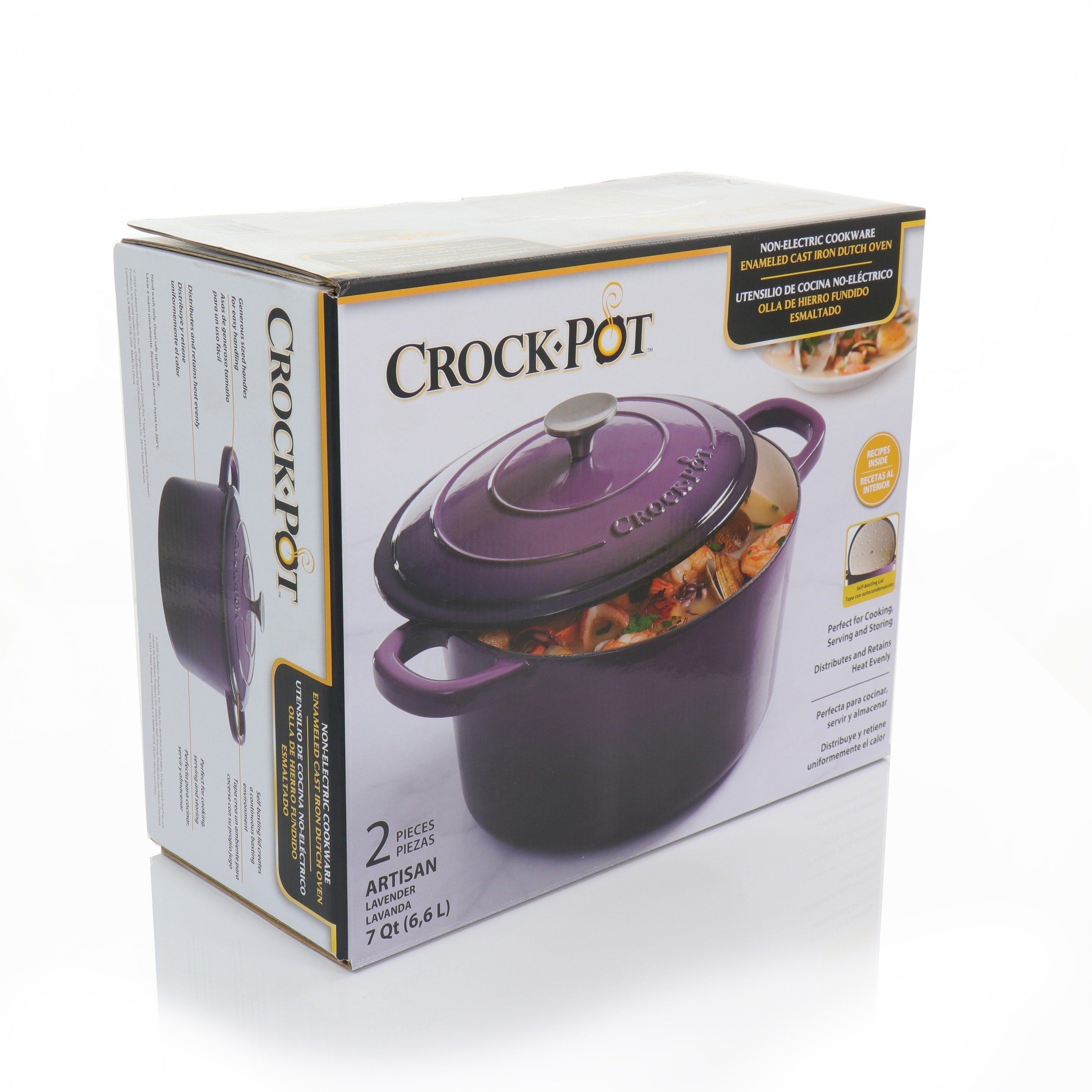 Cocotte en fonte émaillée Crock-Pot Artisan, 2 pièces, 5 litres, avec couvercle, couleur lavande