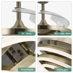 Ventilateur de plafond rétractable Cusp Barn 42 avec lumières et télécommande DIY Forme Fandelier Moderne Silencieux Moteur CC Plafonnier LED