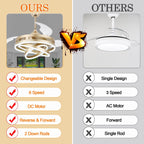 Ventilateur de plafond rétractable Cusp Barn 42 avec lumières et télécommande DIY Forme Fandelier Moderne Silencieux Moteur CC Plafonnier LED