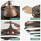 Ventilateur de plafond rétractable Cusp Barn 42 avec lumières et télécommande DIY Forme Fandelier Moderne Silencieux Moteur CC Plafonnier LED