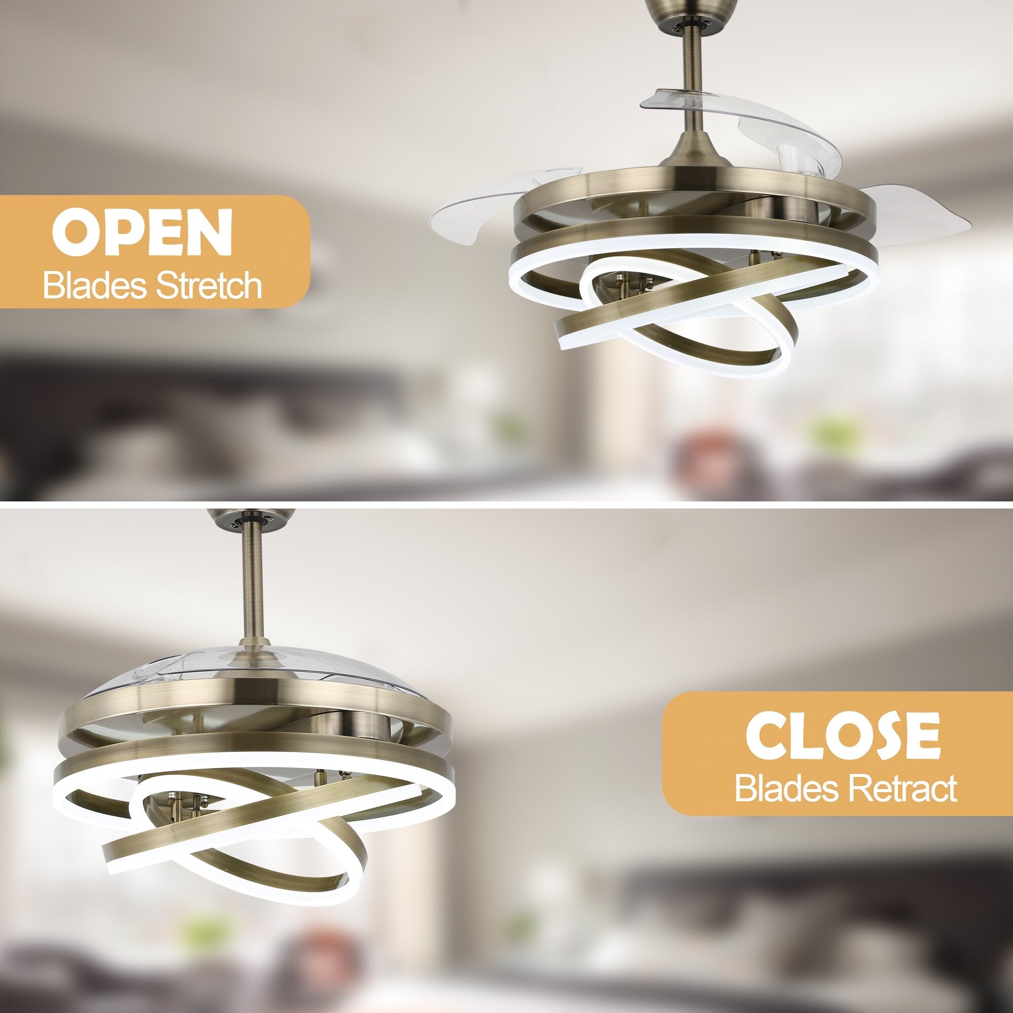 Ventilateur de plafond rétractable Cusp Barn 42 avec lumières et télécommande DIY Forme Fandelier Moderne Silencieux Moteur CC Plafonnier LED