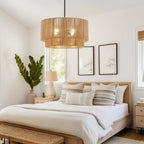 Lustre tambour en rotin naturel à 4 lumières Cynthia - 22 po de largeur