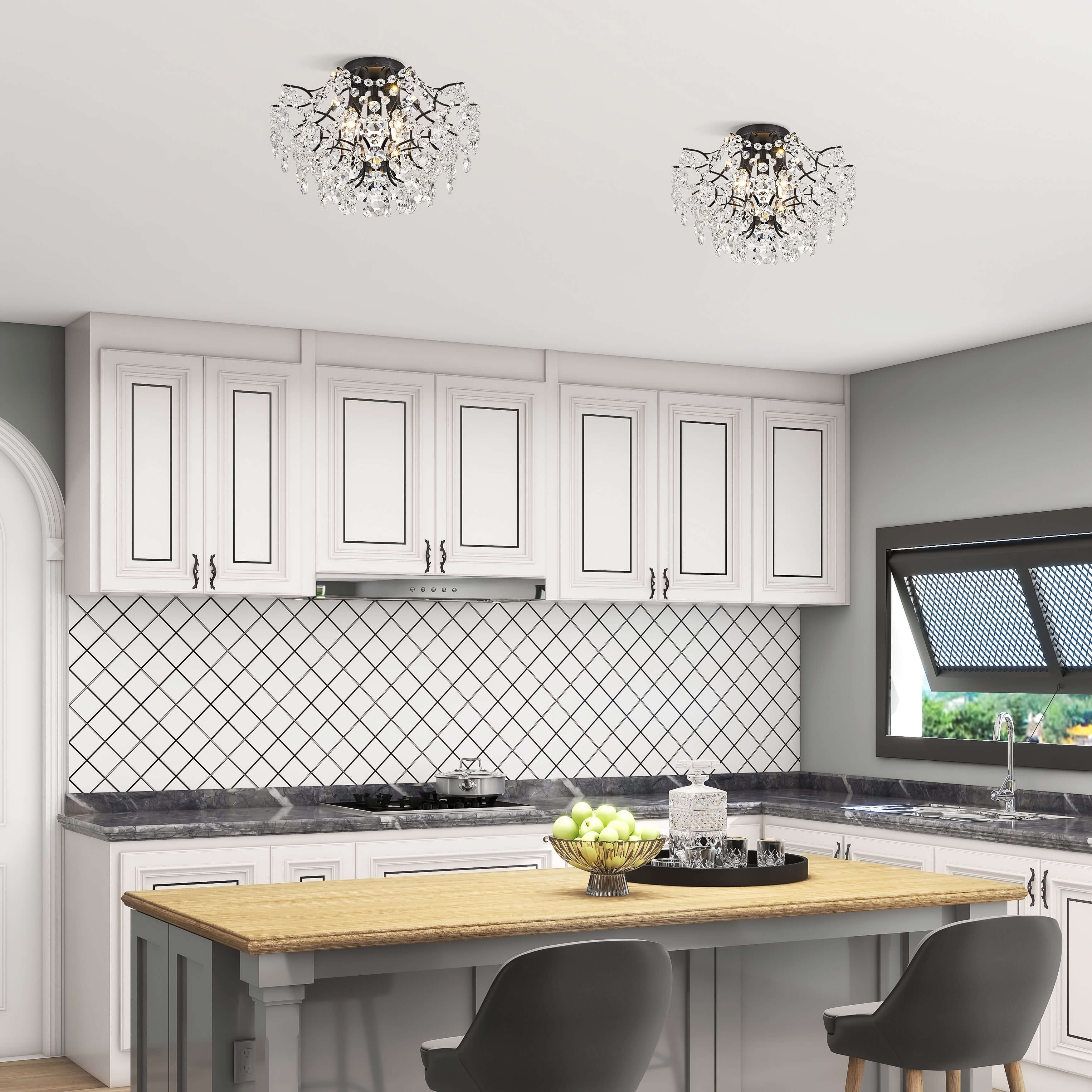 Plafonnier d'intérieur élégant à 3 lumières en cristal Dalia