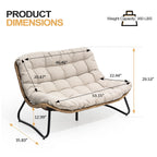 Fauteuil Papasan double avec coussin, rotin PE toutes saisons et cadre en métal pour intérieur et extérieur