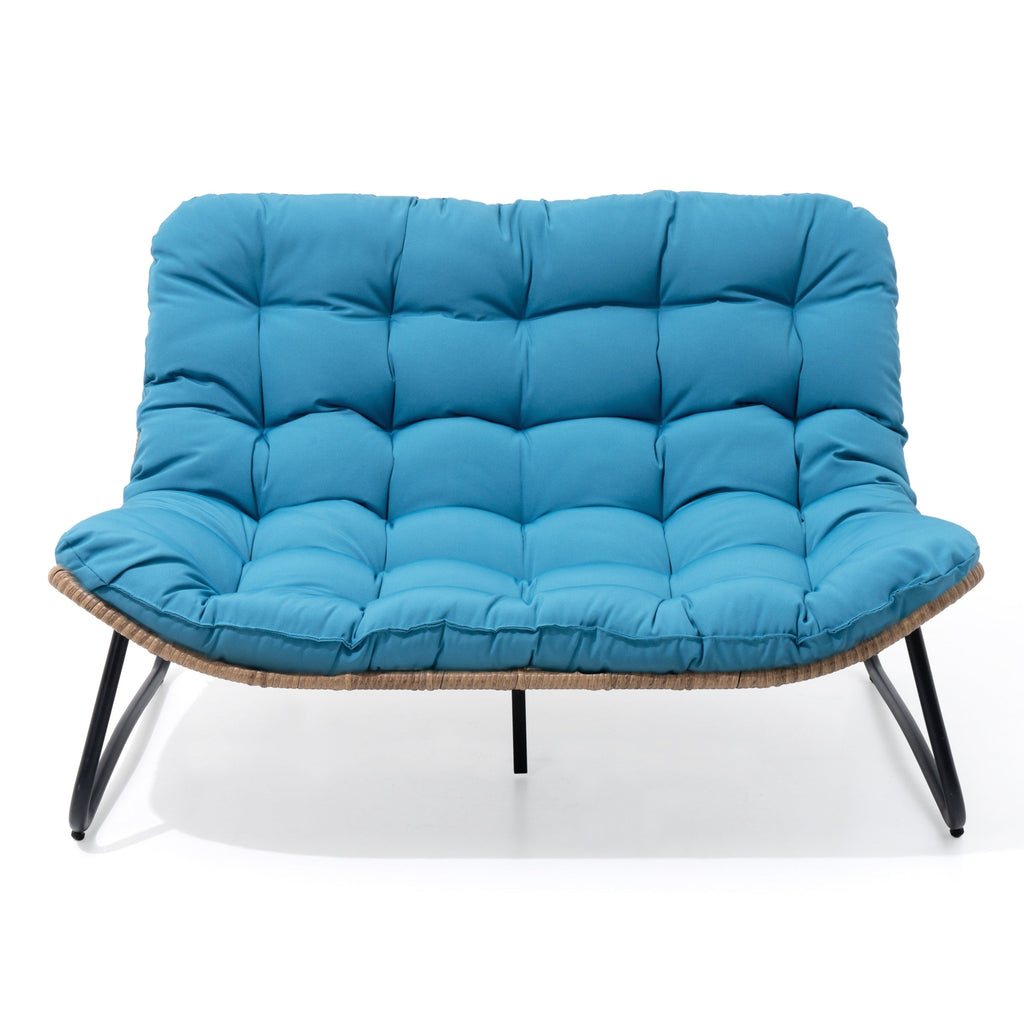 Fauteuil Papasan double avec coussin, rotin PE toutes saisons et cadre en métal pour intérieur et extérieur