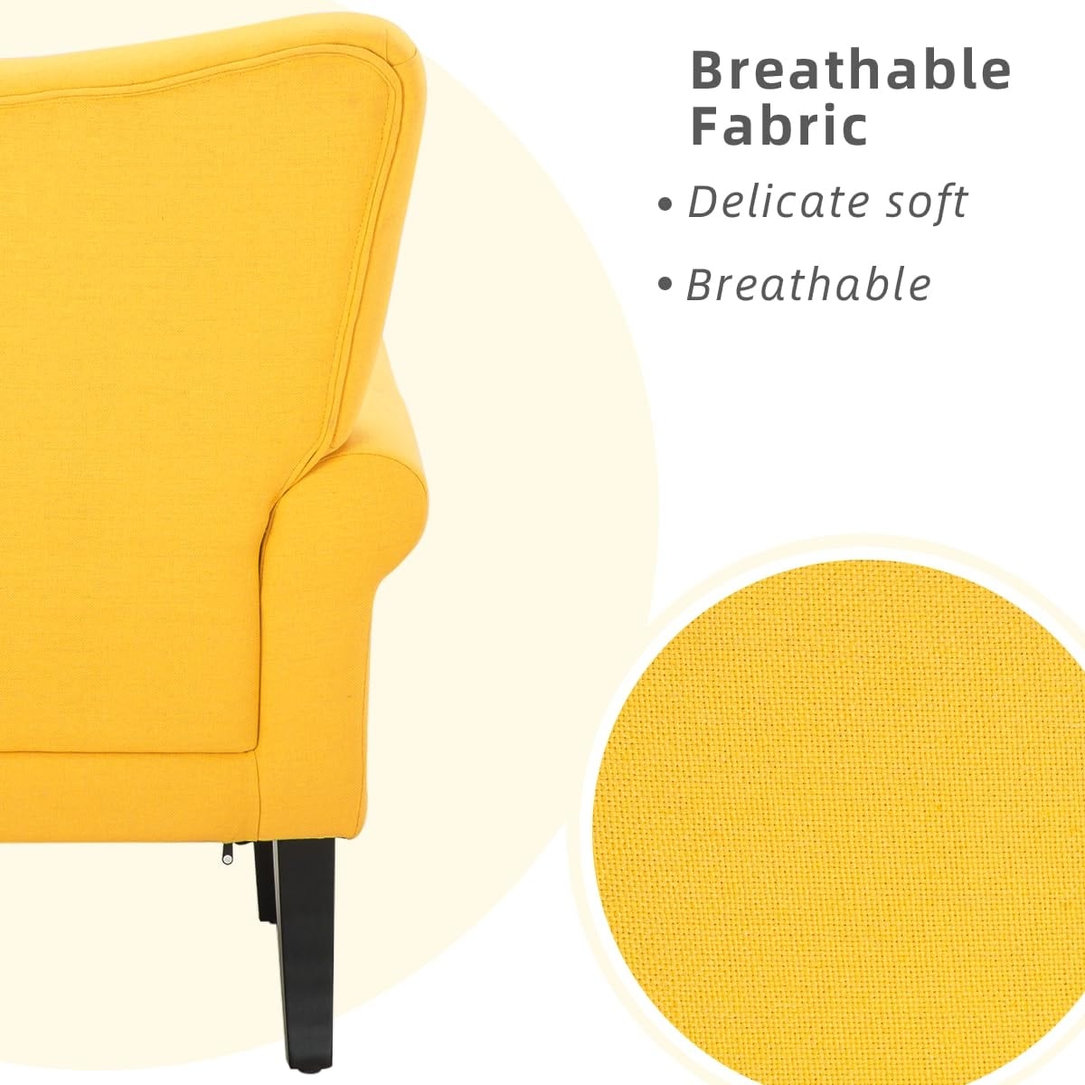 Fauteuil d'appoint moderne Erommy, fauteuil à dossier haut, canapé simple en tissu rembourré avec pieds en bois pour le salon