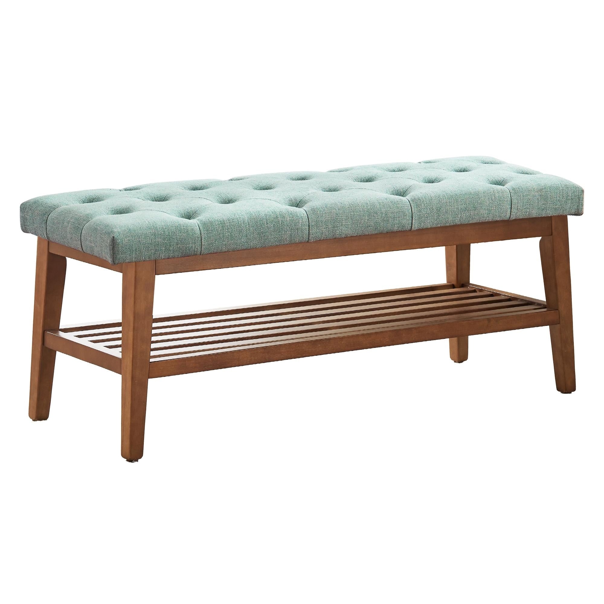 Banc à chaussures d'entrée, banc de rangement en tissu et bois massif, banc rembourré de 43 pouces pour salon et chambres