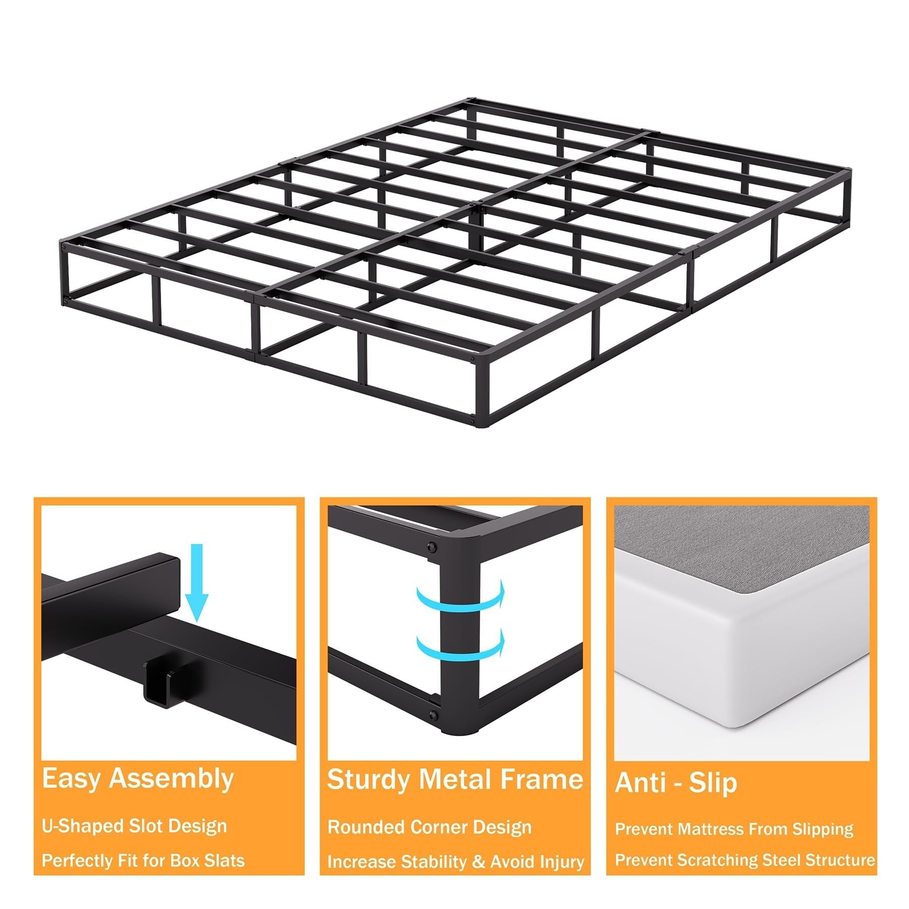 Ressort métallique à profil bas de 5 pouces, structure robuste avec revêtement gris