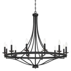 Lustre Empire à 12 lumières de style ferme moderne Fidenza avec roue de chariot et UL - D40'' * H135''