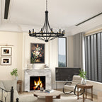 Lustre Empire à 12 lumières de style ferme moderne Fidenza avec roue de chariot et UL - D40'' * H135''