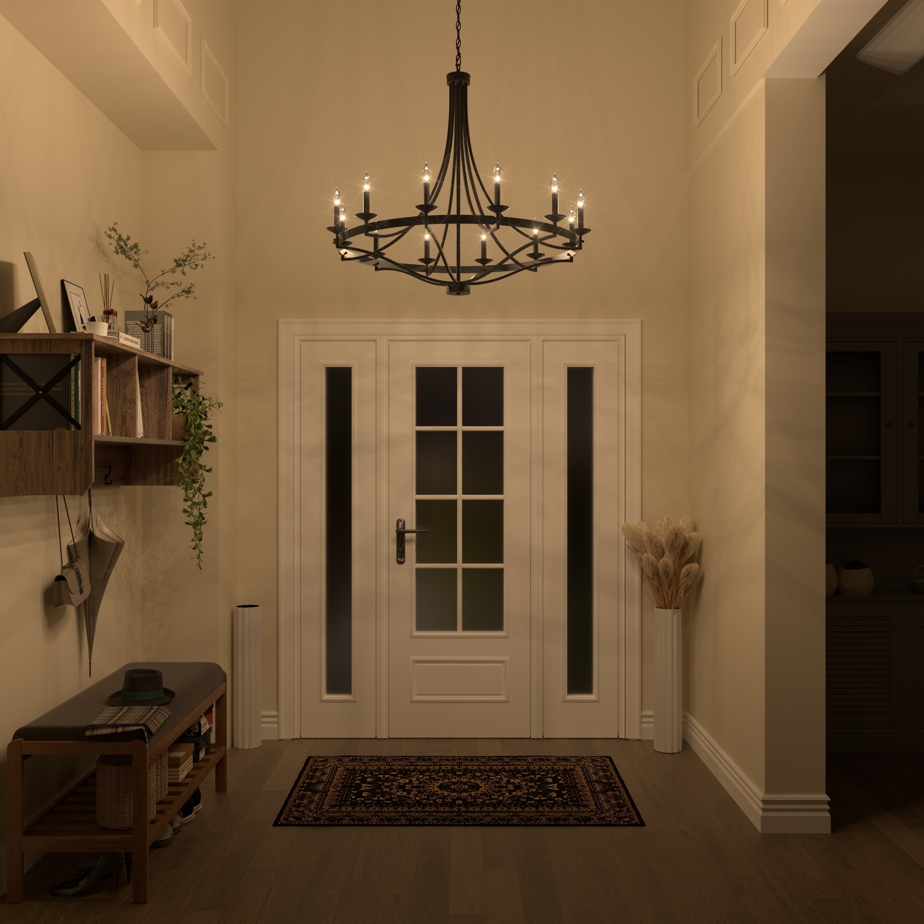 Lustre Empire à 12 lumières de style ferme moderne Fidenza avec roue de chariot et UL - D40'' * H135''