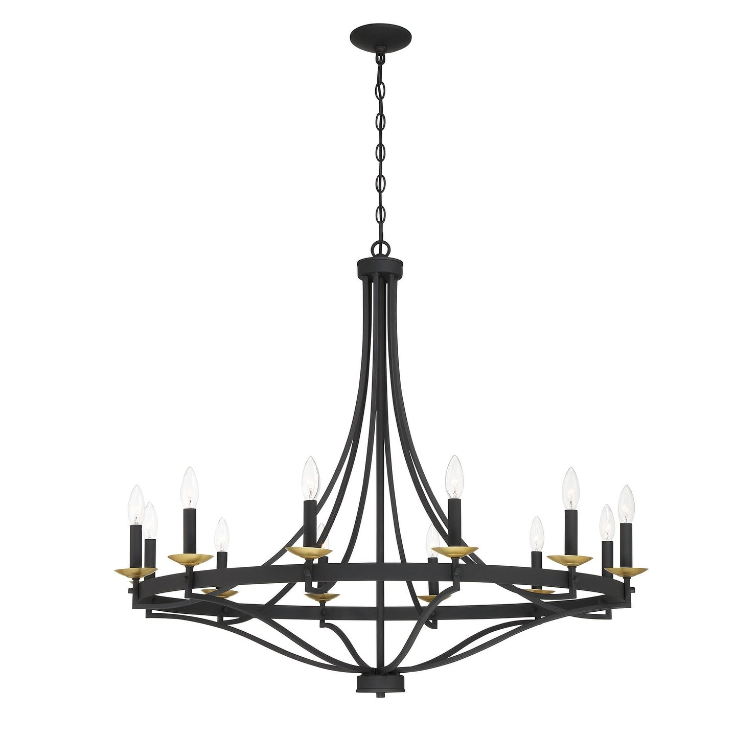 Lustre Empire à 12 lumières de style ferme moderne Fidenza avec roue de chariot et UL - D40'' * H135''