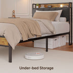 Cadre de lit plateforme en métal pour lit simple, double, queen ou king size avec tête de lit rembourrée et rangement