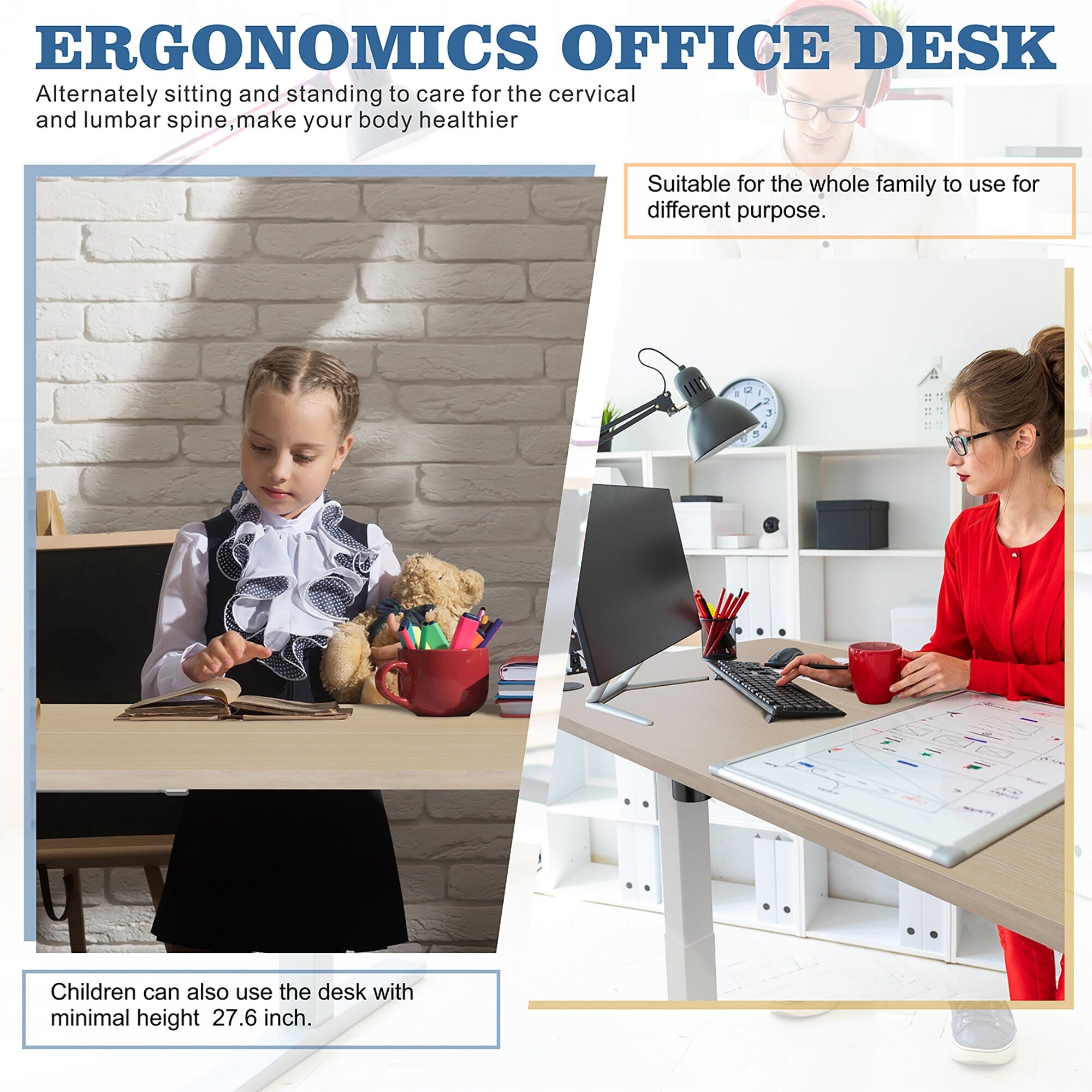 Bureau debout électrique réglable en hauteur Futzca, bureau assis-debout pour ordinateur avec panneau d'épissure