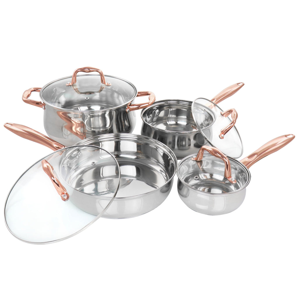 Batterie de cuisine Gibson Home Bransonville 8 pièces en acier inoxydable, chrome et bronze