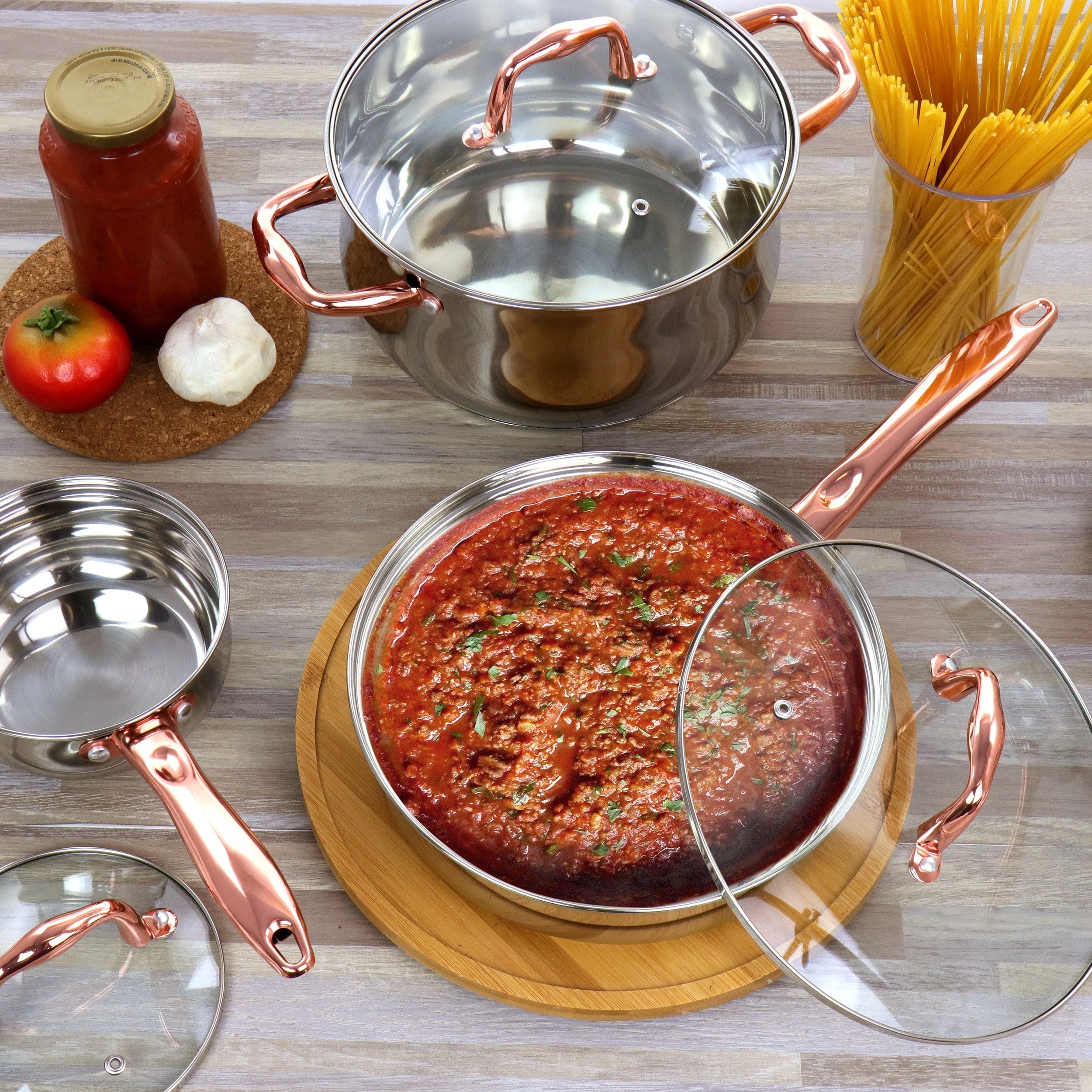 Batterie de cuisine Gibson Home Bransonville 8 pièces en acier inoxydable, chrome et bronze